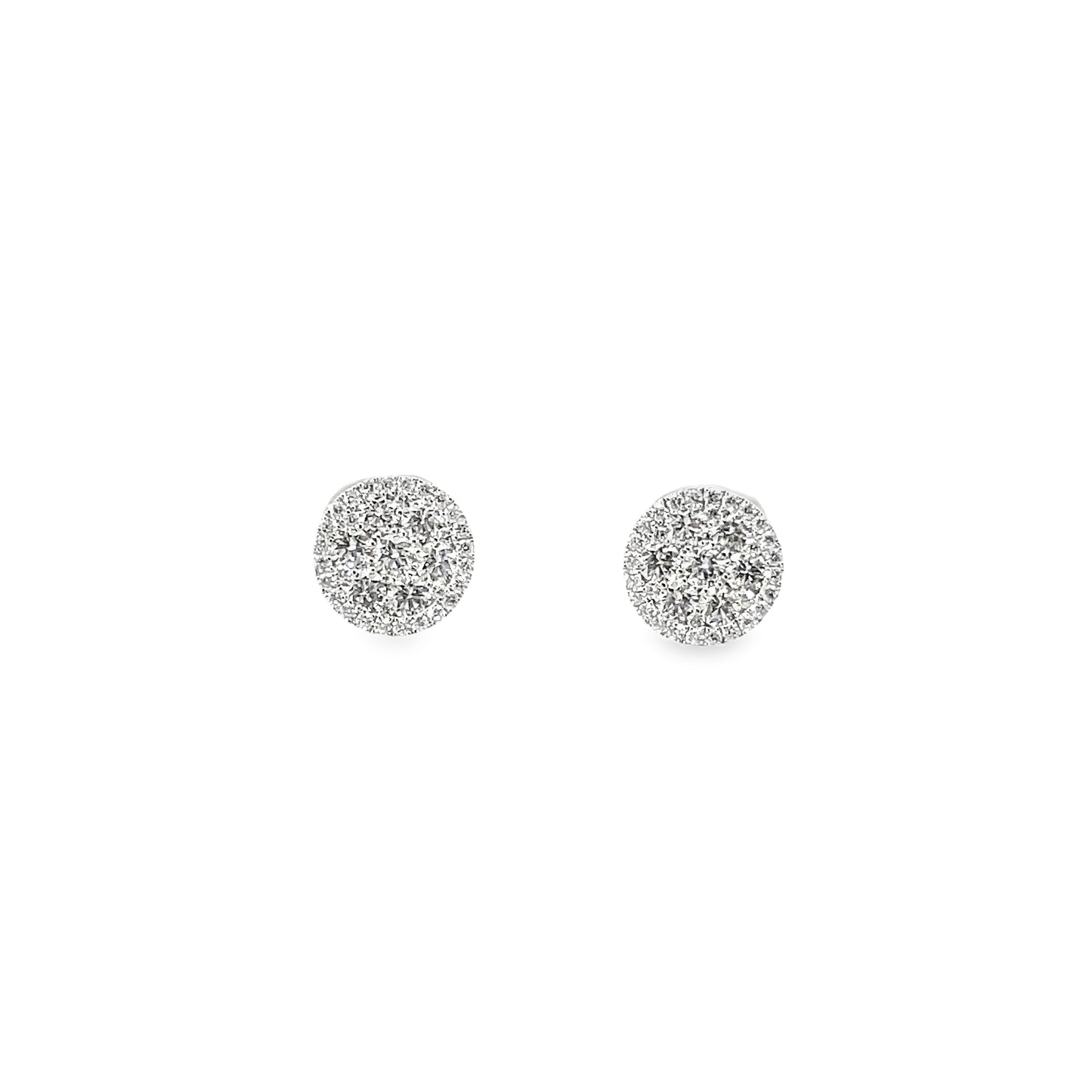 18K White Gold 0.88Ct Round Diamond Cluster Stud Earrings