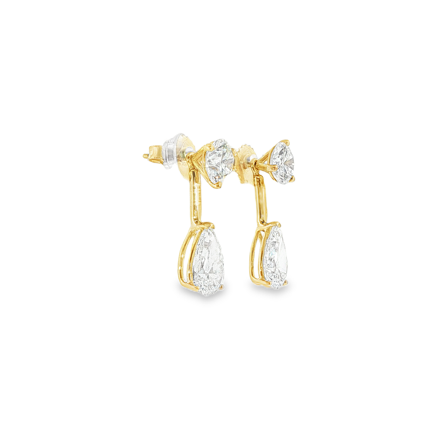 18K Yellow Gold Lab Grown Pear Enhancer And Round Drop Earrings