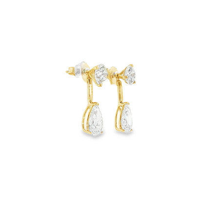 18K Yellow Gold Lab Grown Pear Enhancer And Round Drop Earrings