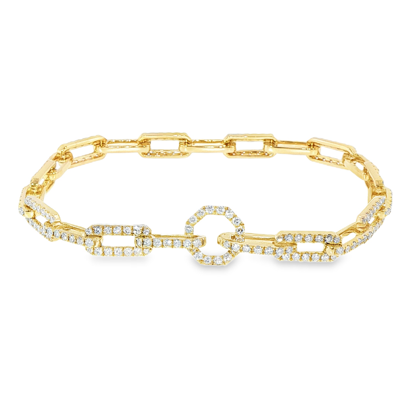 14K Yellow Gold Full Pave Lab Diamond Link Bracelet With Hidden Lock 2.68Ctw