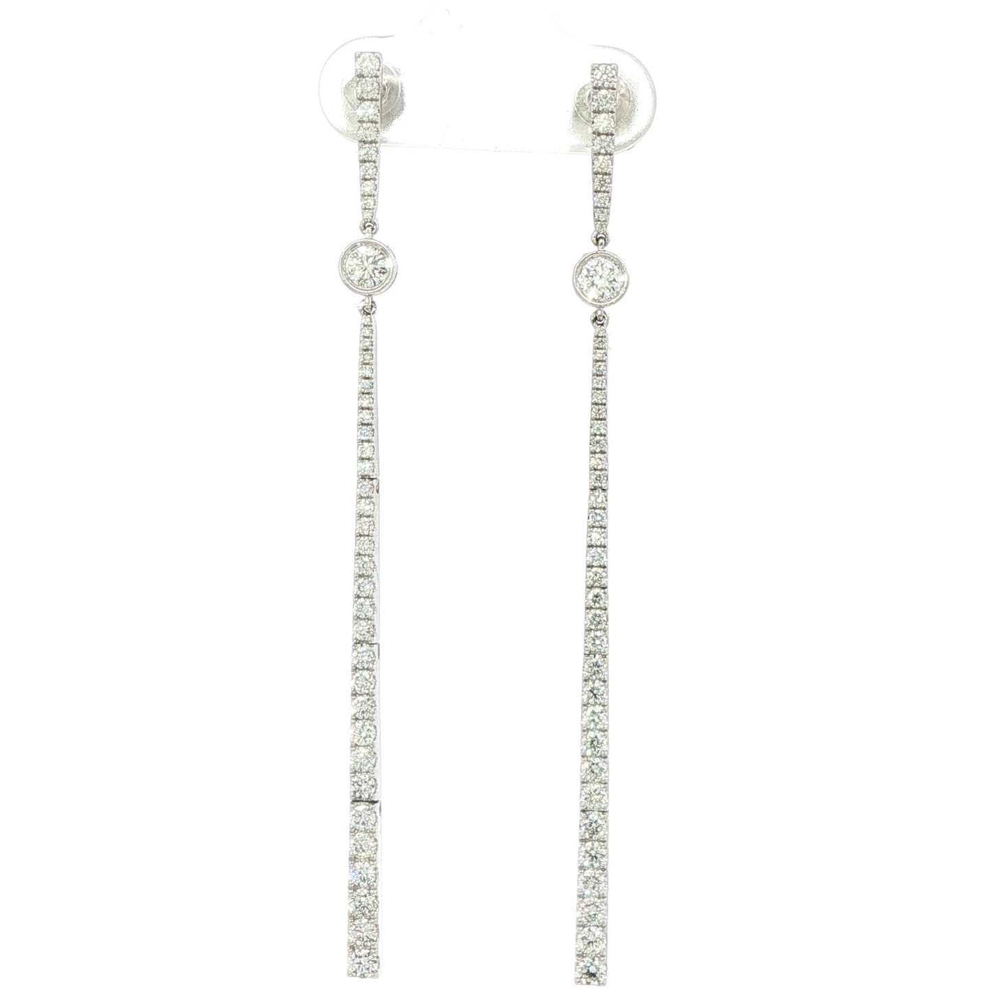 18K White Gold Round Diamond Drop Earrings 69Mm D=1.29Ct
