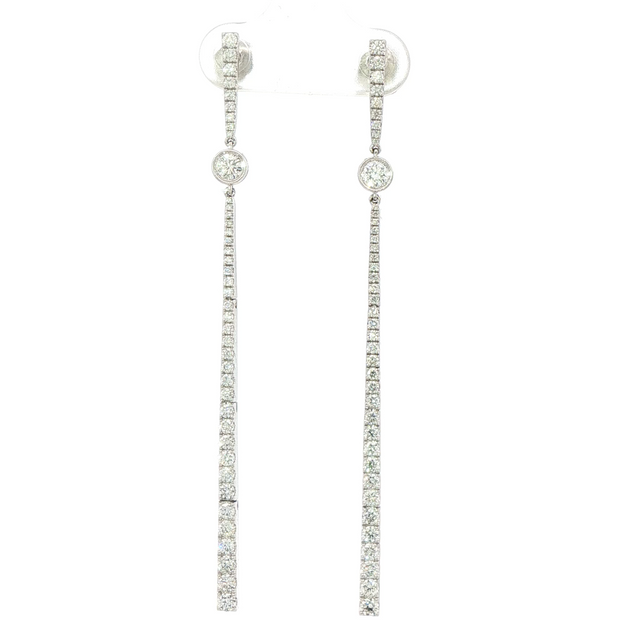 18K White Gold Round Diamond Drop Earrings 69Mm D=1.29Ct