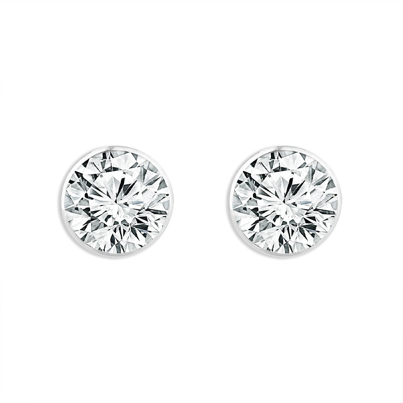14K  White Gold Lab Grown Diamond Martini Sky Set Round Studs 3.00ctw