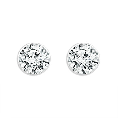 14K  White Gold Lab Grown Diamond Martini Sky Set Round Studs 3.00ctw