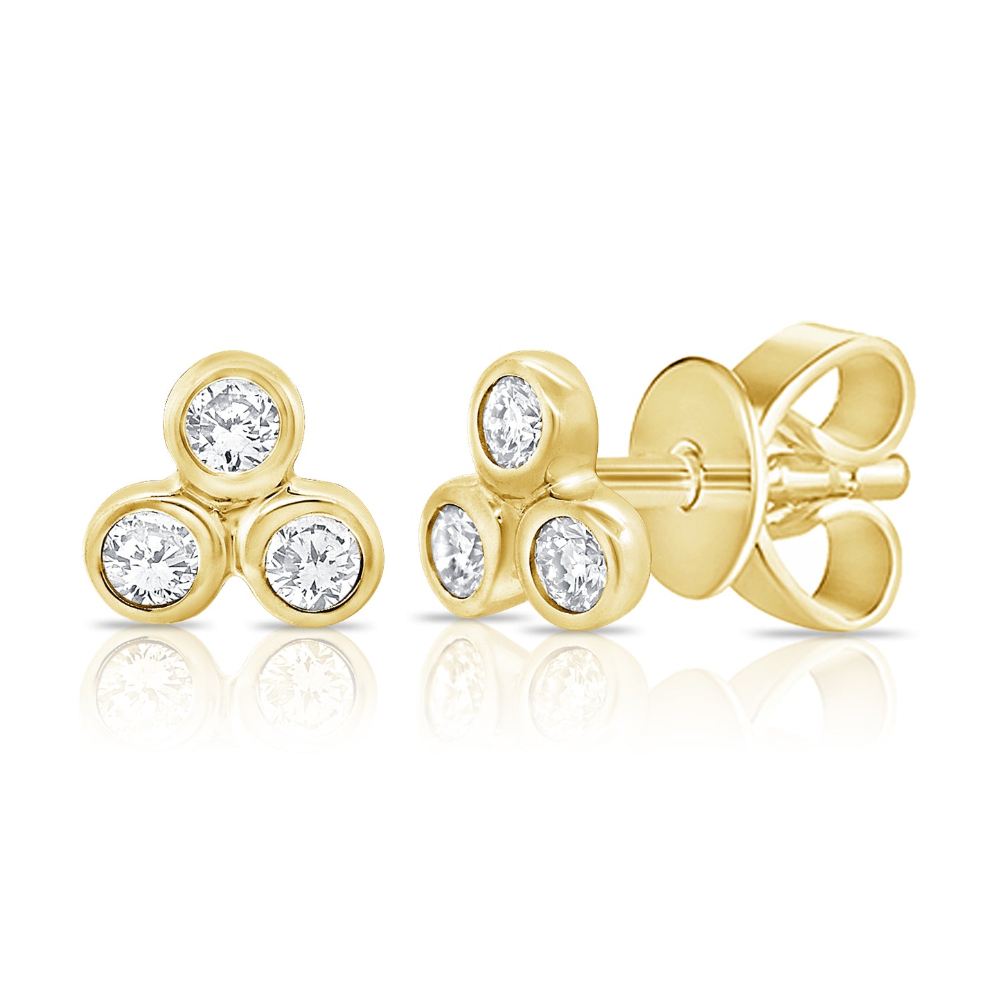14K Yellow Gold Tripple Bezel Cluster Fashion Stud Earrings 0.15Ct