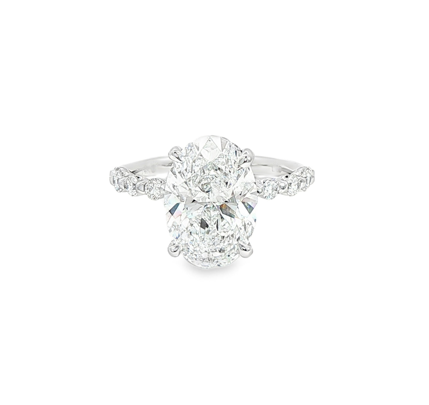 Custom 14K White Gold Oval Diamond With Single Prong Rounds And Hidden Halo Engagment Ring