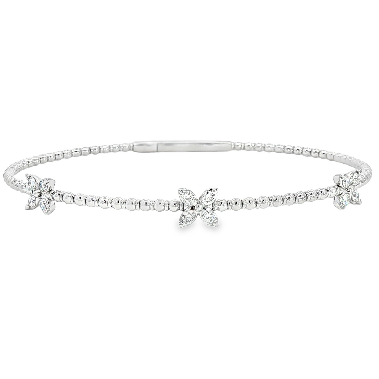 14Kwg Diamond Flex  Station Bracelet Containng 3  Sections  12Rd = 0.32Ct