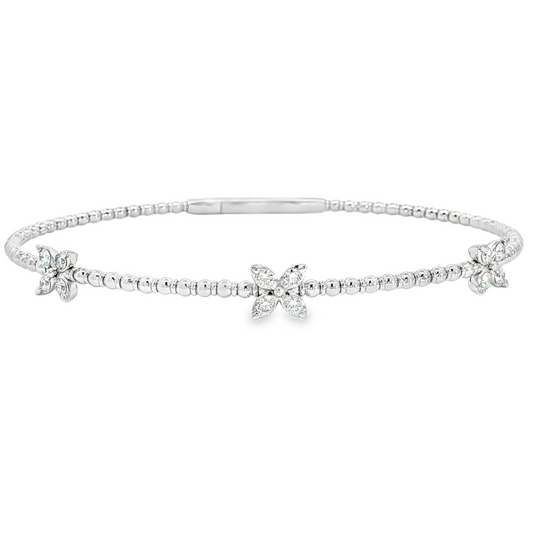 14Kwg Diamond Flex  Station Bracelet Containng 3  Sections  12Rd = 0.32Ct