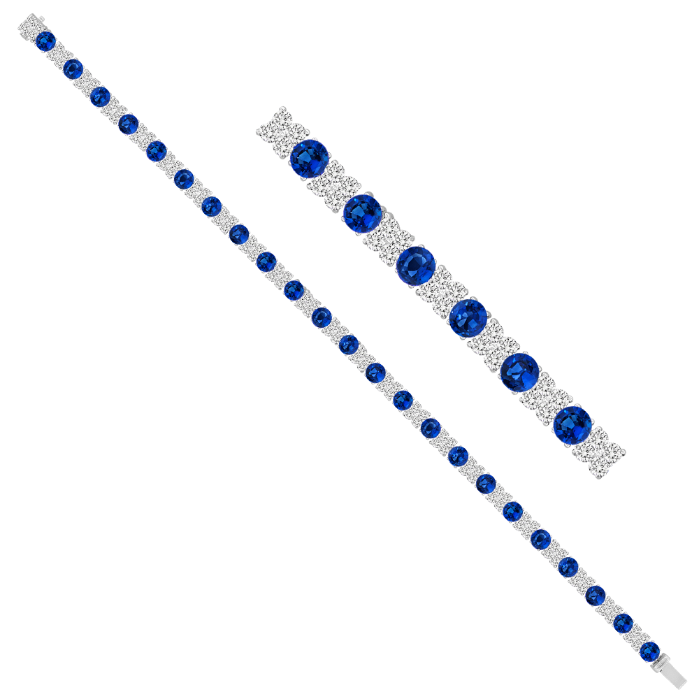18k white gold diamond and sapphire tennis bracelet