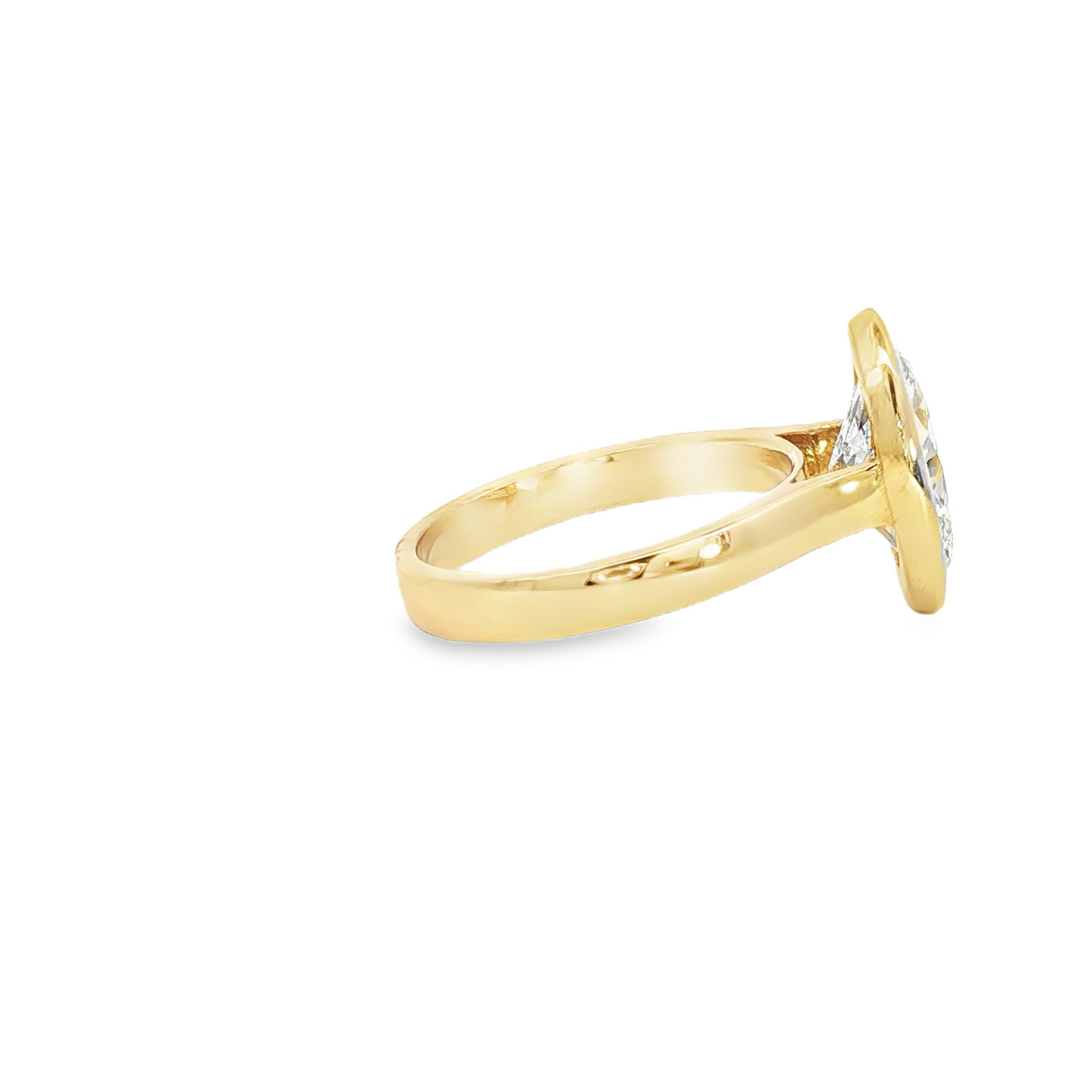 Custom Engagement Ring 3.05Ct Oval Bezel Set 14K Yellow Gold 3Mm Band