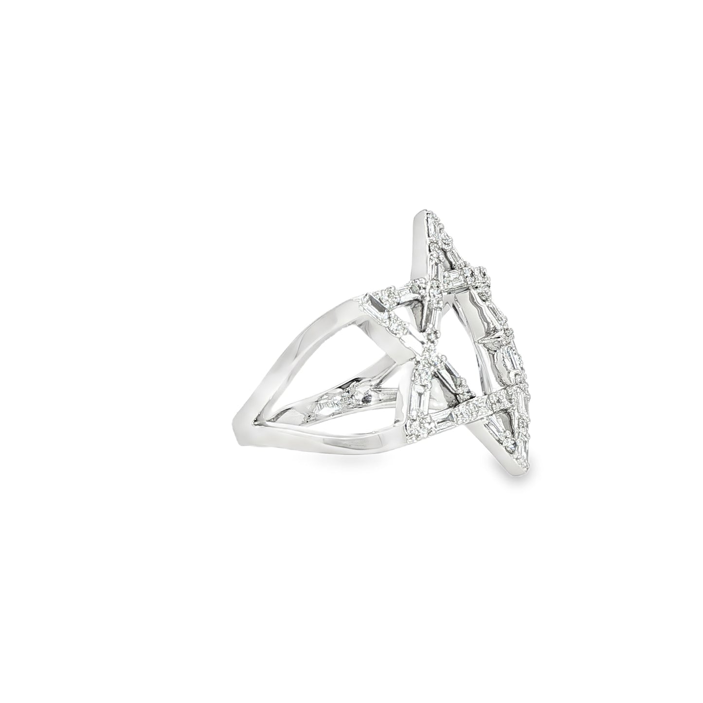 14K White Gold Diamond Star Of David Ring Containing Rounds And Bagguettes 0.57Ctw