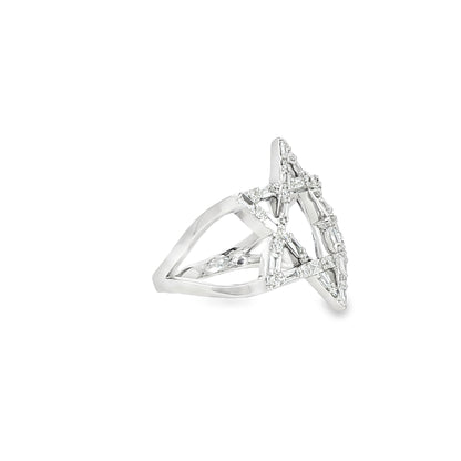 14K White Gold Diamond Star Of David Ring Containing Rounds And Bagguettes 0.57Ctw
