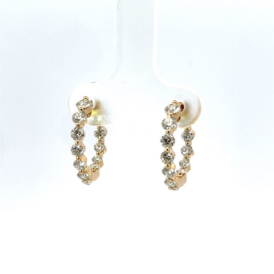 18K Yellow Gold Round Diamond Hoops 15Mm 1.06Ct
