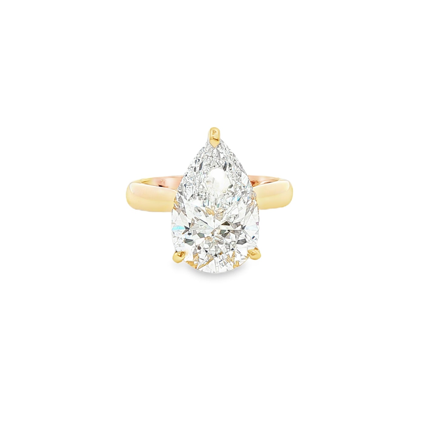 14K Yellow Gold Cathedral Lab Diamond Pear Cut Engagement Ring With Diamond Hidden Halo
