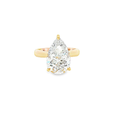 14K Yellow Gold Cathedral Lab Diamond Pear Cut Engagement Ring With Diamond Hidden Halo