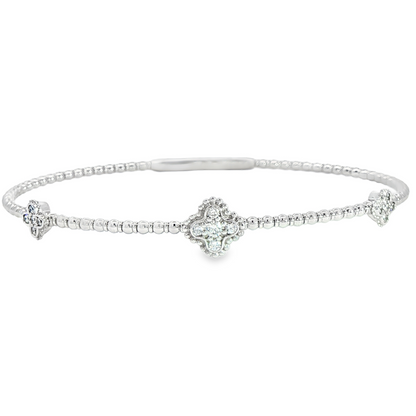 14Kwg Diamond Flex  Station Bracelet Containng 3 Sections Of 4- Leaf Design  15 Rd = 0.20Ct