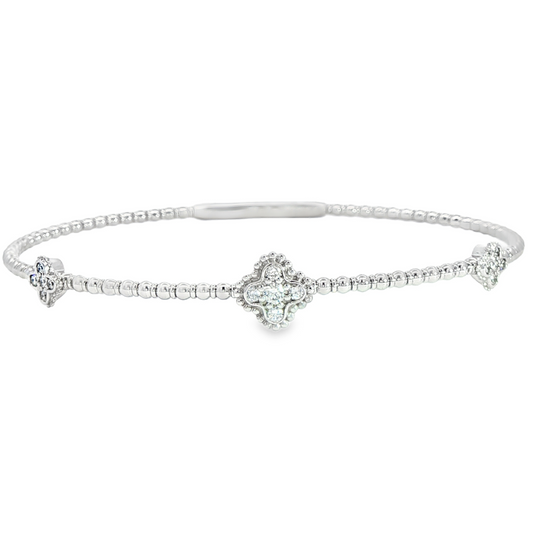 14Kwg Diamond Flex  Station Bracelet Containng 3 Sections Of 4- Leaf Design  15 Rd = 0.20Ct