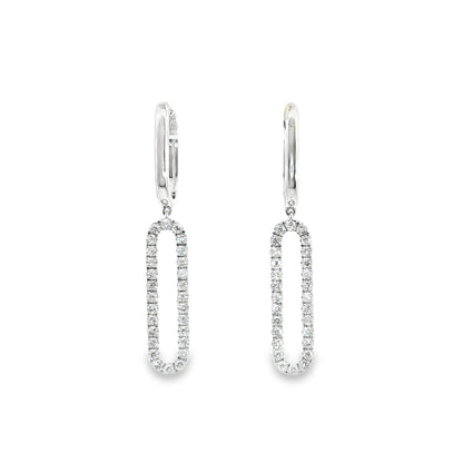 14K White Gold Paper Clip Dangle Earrings With Diamonds