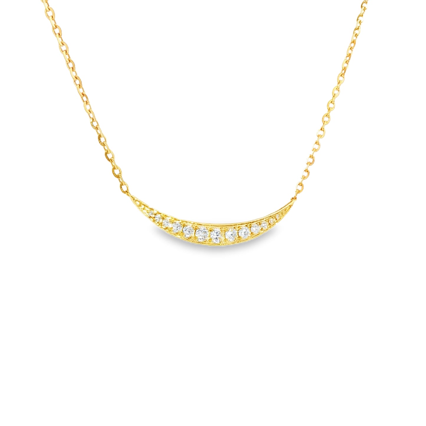 18K Yellow Gold Curved Bar Diamond Pendant Necklace 0.26Ctw