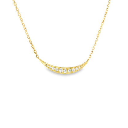 18K Yellow Gold Curved Bar Diamond Pendant Necklace 0.26Ctw