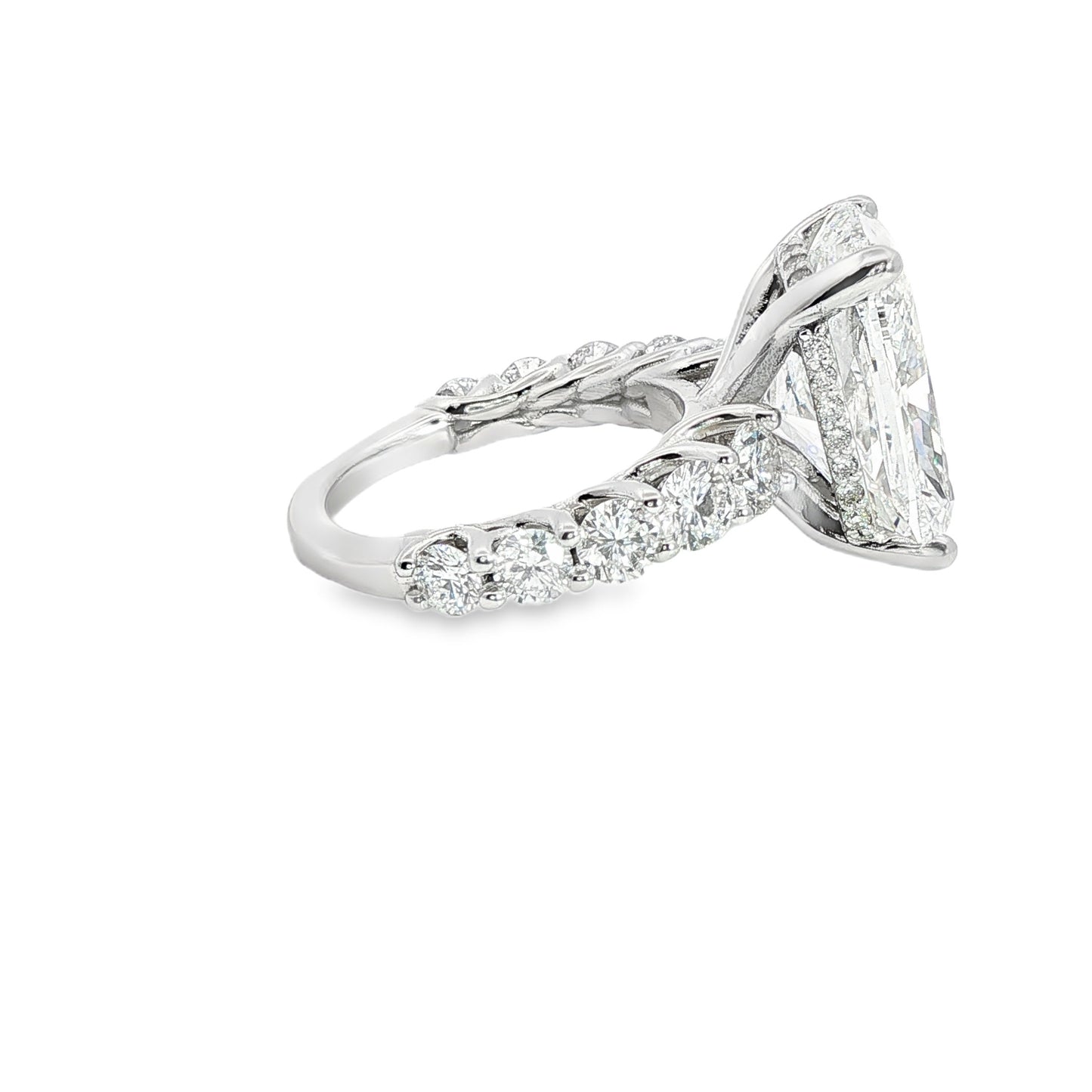 Custom 14K White Gold Cushion Cut Diamond Graduating Engagment Ring