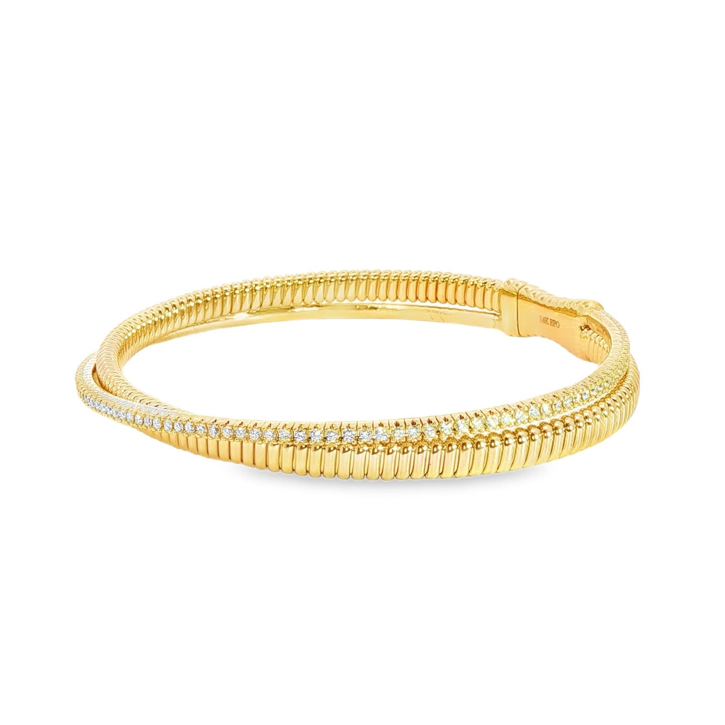 14K Yellow Gold Double Row Bypass Diamond And Gold Flex Bracelet 0.78Ctw