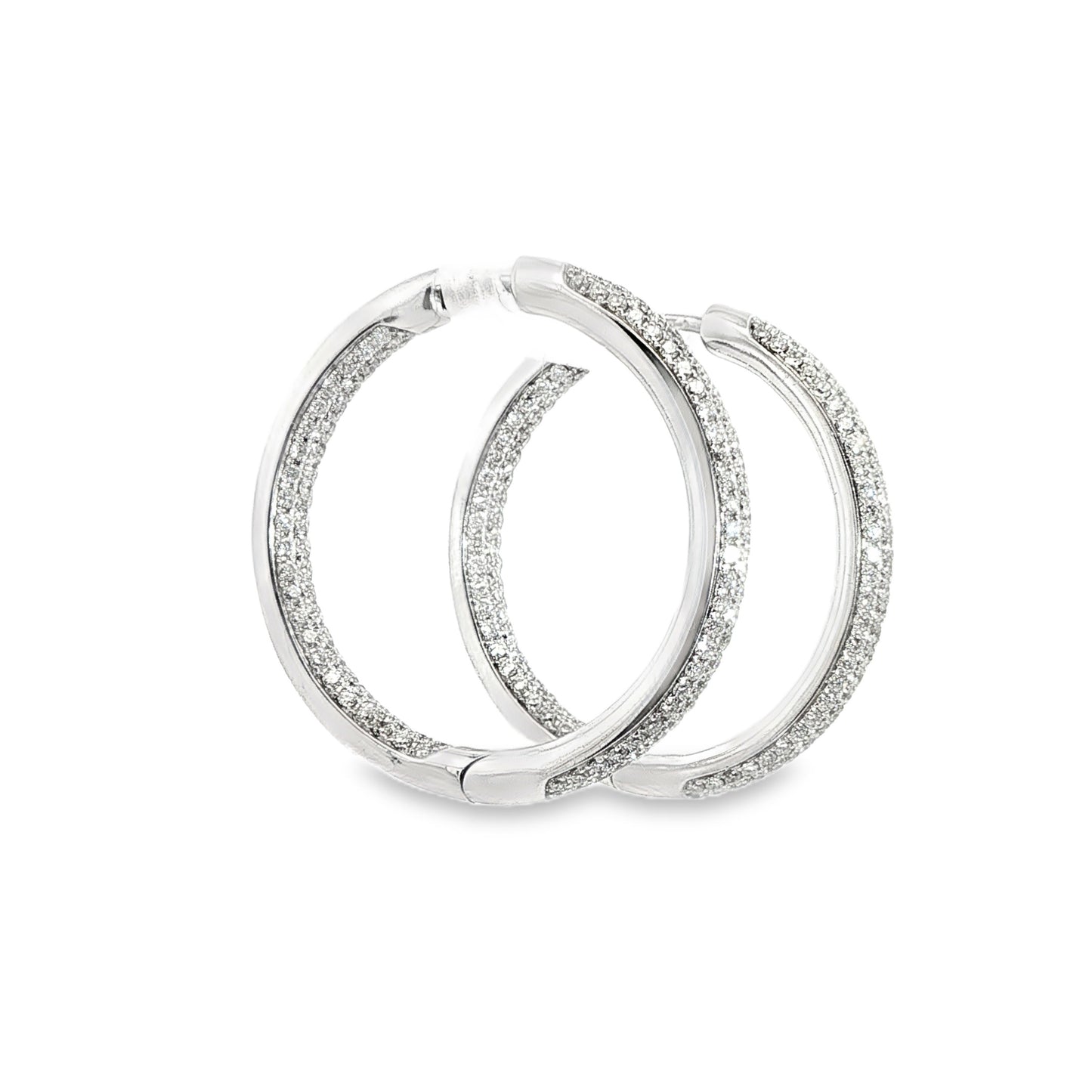18k white gold inside out micropave diamond hoops 1.88ct