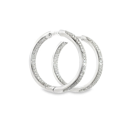 18k white gold inside out micropave diamond hoops 1.88ct