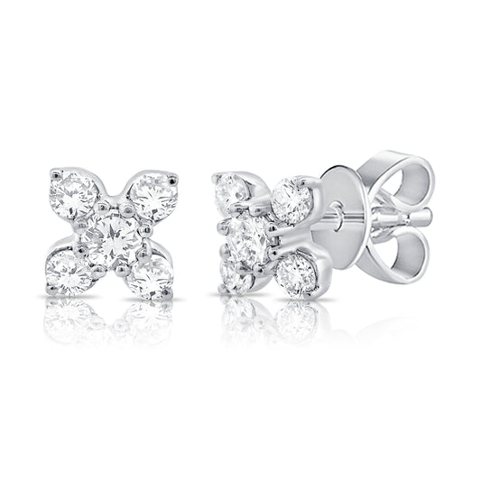 14K White Gold Flower Fashion Stud Earrings 0.26Ct