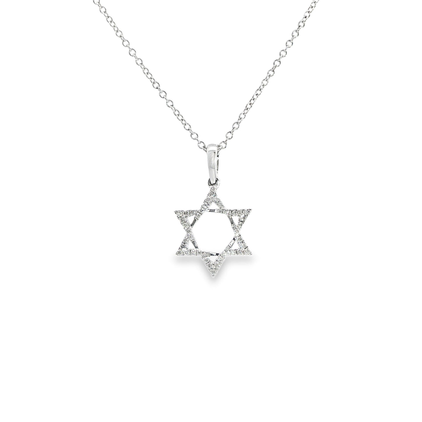 18K White Gold Diamond Star  Of David Pendant Necklace 0.07Cttw