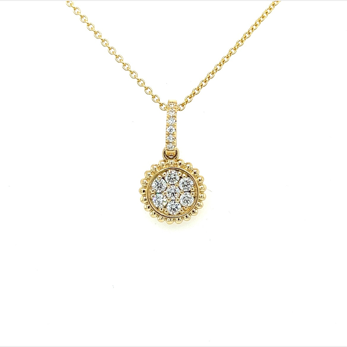 14k yellow gold round diamond pendant