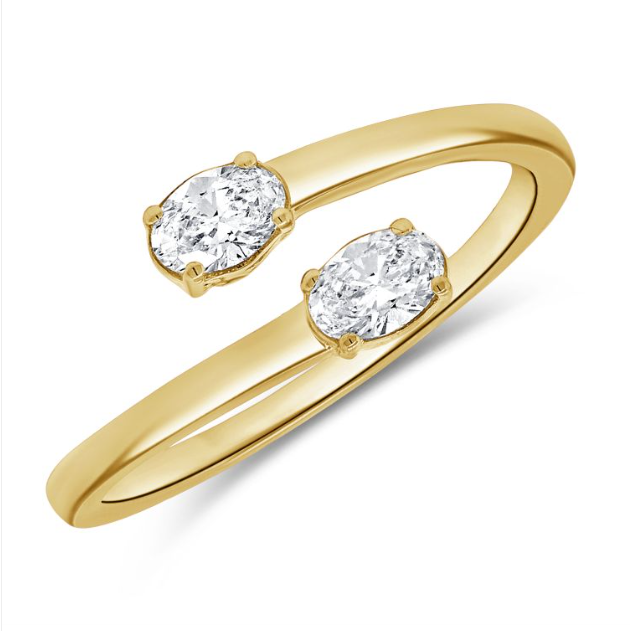 14K Yellow Gold Womens Wrap Fashion Ring 2 Ovals 0.41Ct