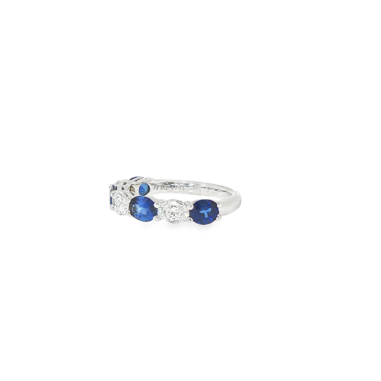 18K White Gold Alternating Natural Diamond And Blue Sapphire 1/2Way Around Band