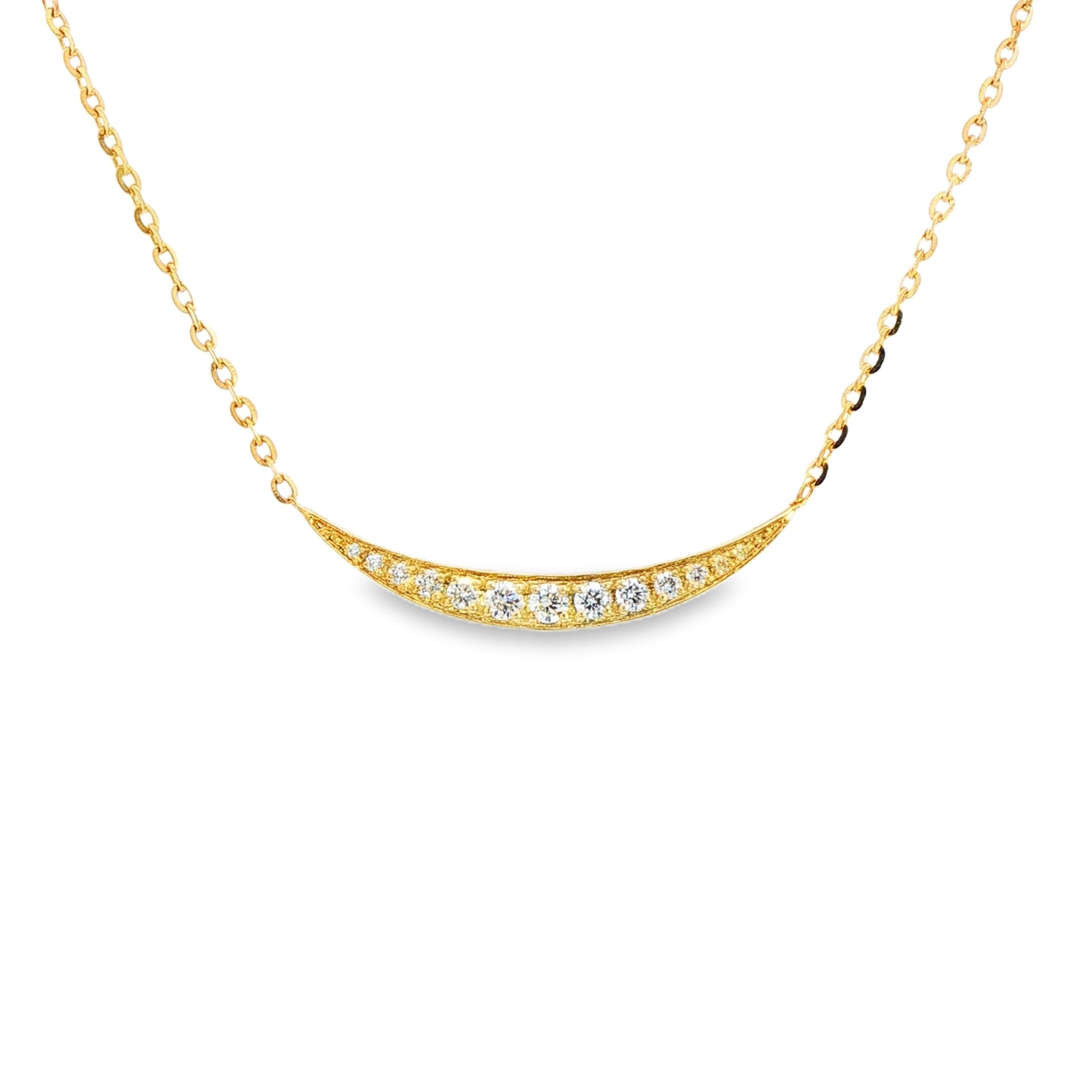 18K Yellow Gold Curved Bar Diamond Pendant Necklace 0.26Ctw