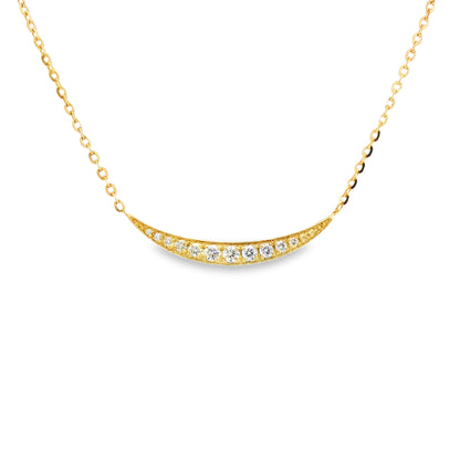 18K Yellow Gold Curved Bar Diamond Pendant Necklace 0.26Ctw