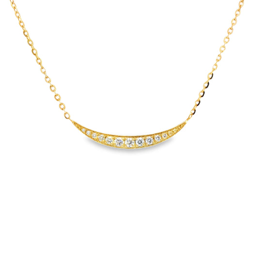 18K Yellow Gold Curved Bar Diamond Pendant Necklace 0.26Ctw