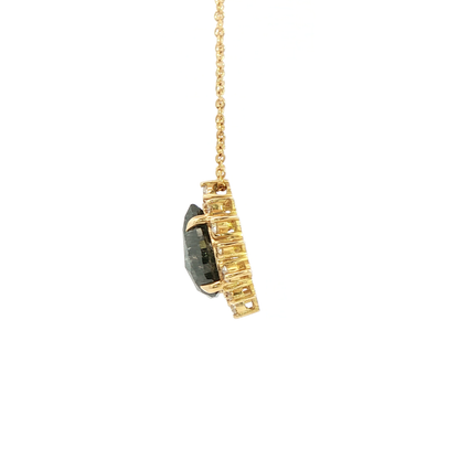 14K Yellow Gold Black And White Rose Cut Diamond 2.97Ct Necklace With Diamond Halo 0.32Ct