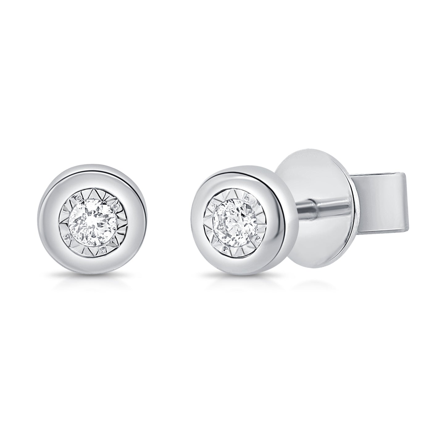 14K White Gold Bezel Fashion Stud Earrings 0.05Ct