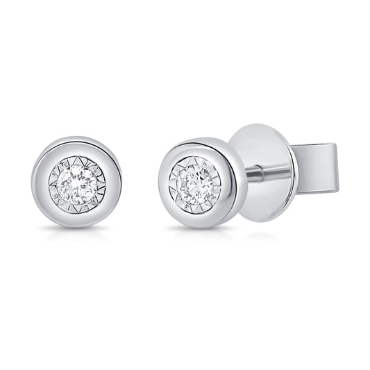 14K White Gold Bezel Fashion Stud Earrings 0.05Ct