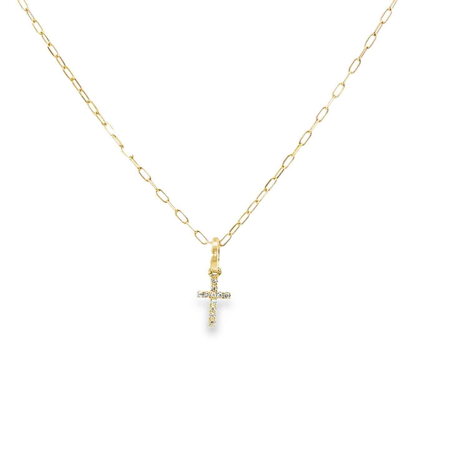 18K Yellow Gold Diamond Cross On Yg Chain 0.03Ct