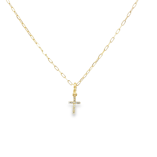 18K Yellow Gold Diamond Cross On Yg Chain 0.03Ct