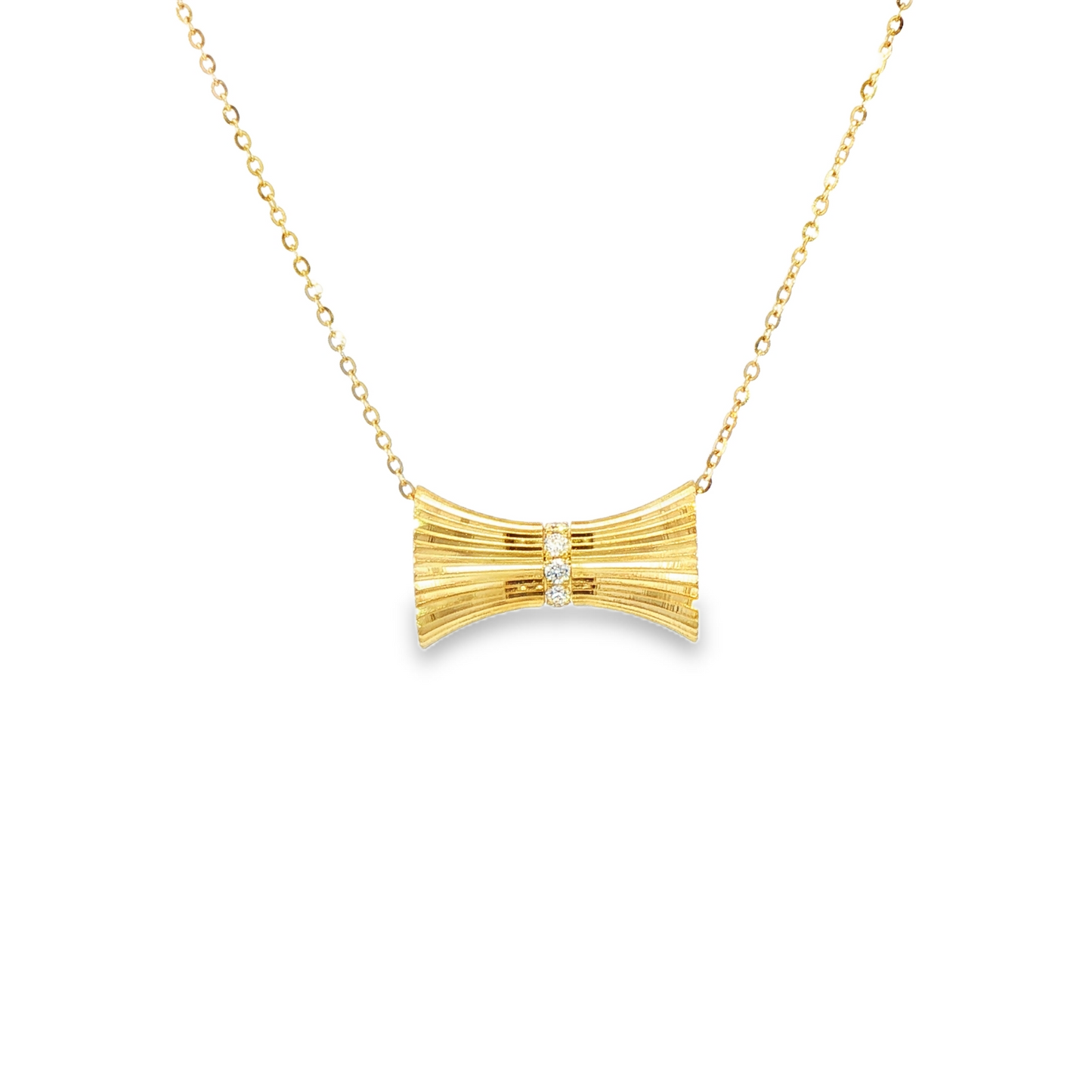 18K Yellow Gold Diamond Flutted Pendant Necklace 0.10Ctw