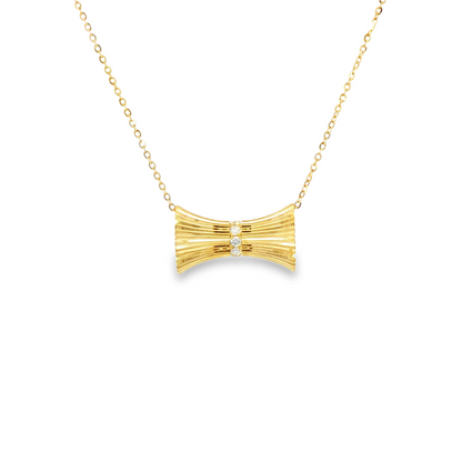 18K Yellow Gold Diamond Flutted Pendant Necklace 0.10Ctw