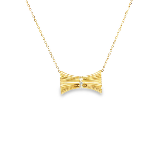 18K Yellow Gold Diamond Flutted Pendant Necklace 0.10Ctw
