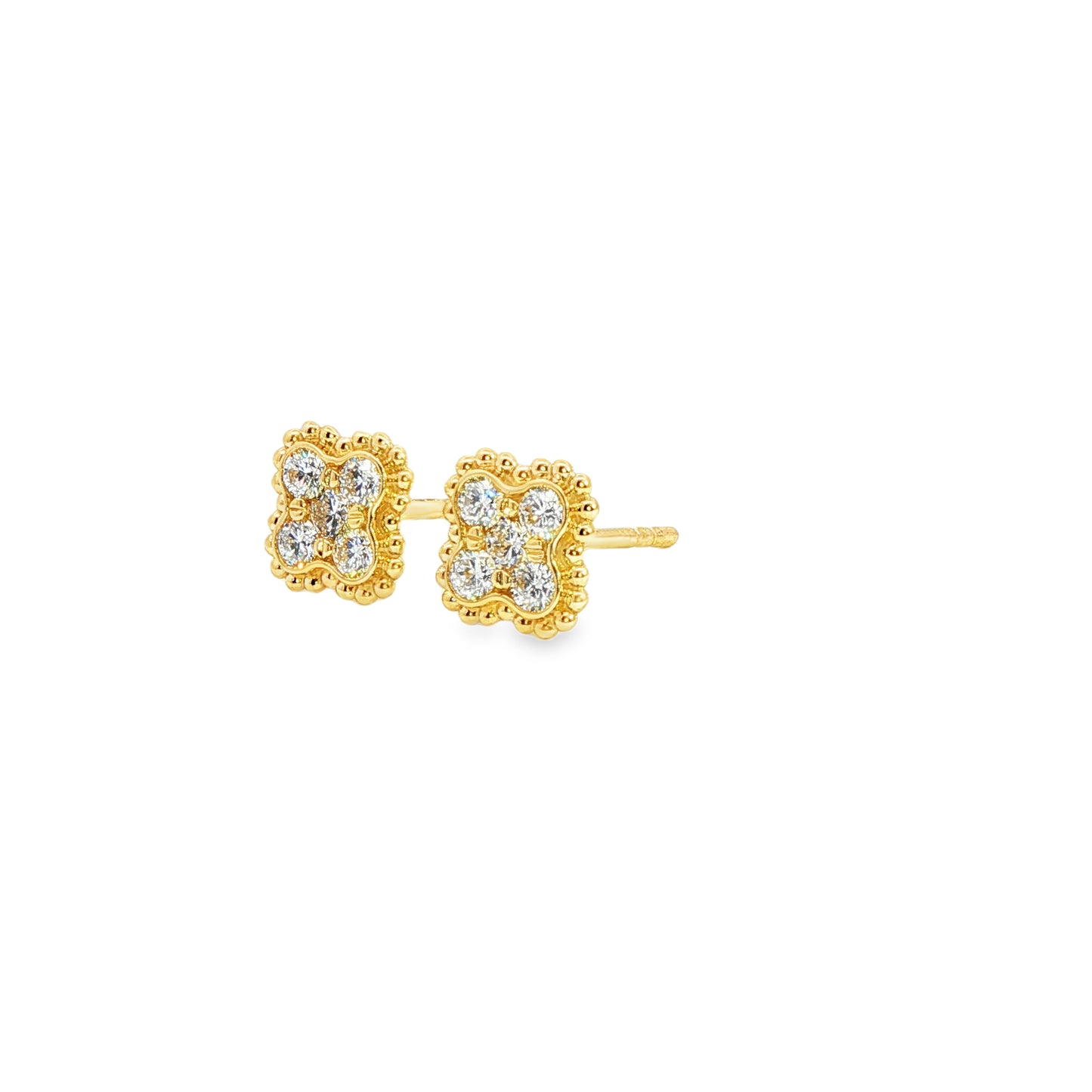 14K Yellow Gold 4 Leaf Diamond Custer Stud Earrings 0.48Ctw