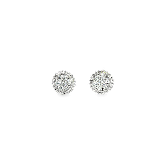 14K White Gold Small Diamond Cluster Stud Earrings 0.23Ctw