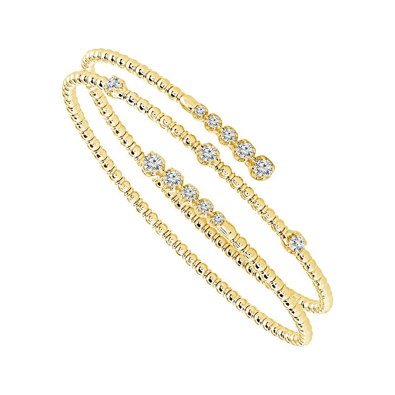14K Yellow Gold 3 Row Diamond Flex Wrap Bracelet 0.75Ctw