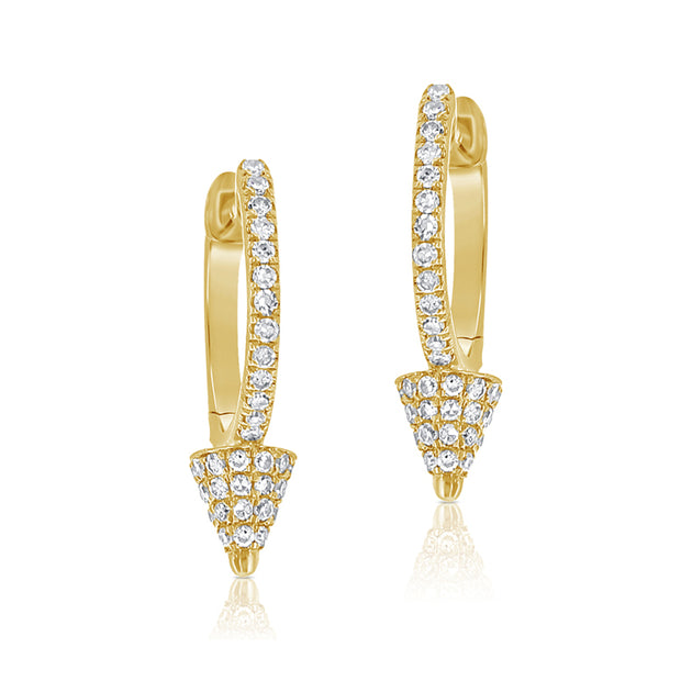 14K Yg Small Huggie Diamond Earring With Pointed Bottom Drop D= 0.22Ct