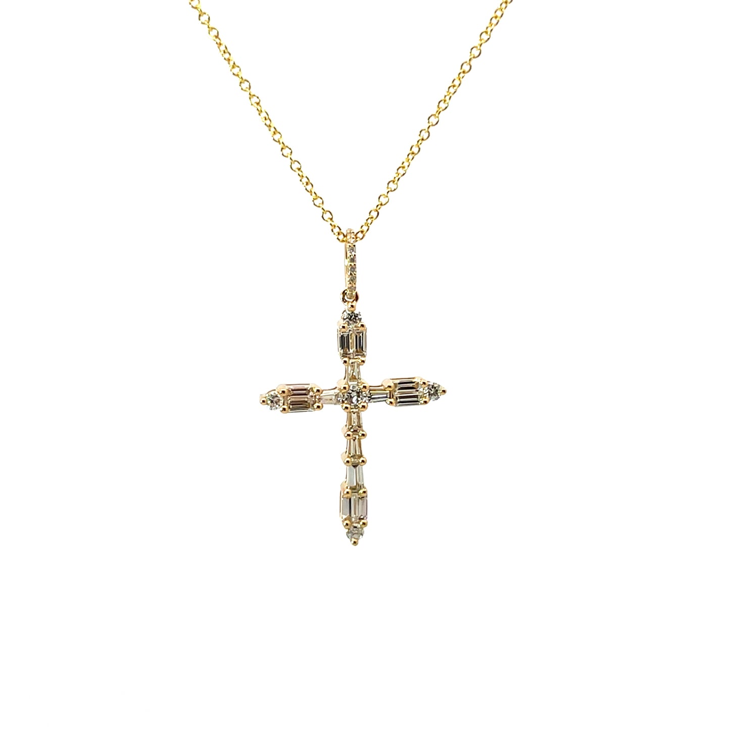 18K Yellow Gold Mixed Diamond Cross Pendant On 20" Chain 0.59Ct