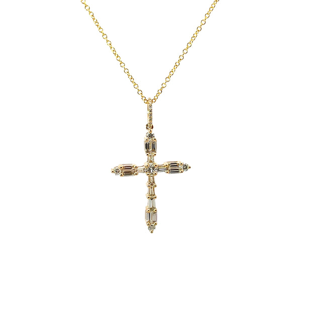 18K Yellow Gold Mixed Diamond Cross Pendant On 20" Chain 0.59Ct